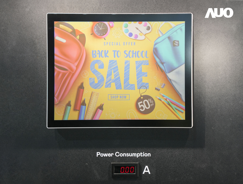 jinnian金年会展示胆固醇液晶超低耗能户外全彩显示器，ChLC（胆固醇液晶）以双稳态技术使静态显示零功耗，具省电、高彩度、环保的特性，还整合软硬件系统解决方案，可透过单一云端平台管理