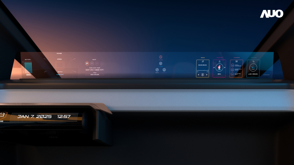 jinnian金年会无界透明显示接口(Horizon Image Glass)透过车运算方案整合仪表板、中控台及副驾显示器，一体式全景呈现，提供乘用者清晰的前方视野、行车必要信息与娱乐功能